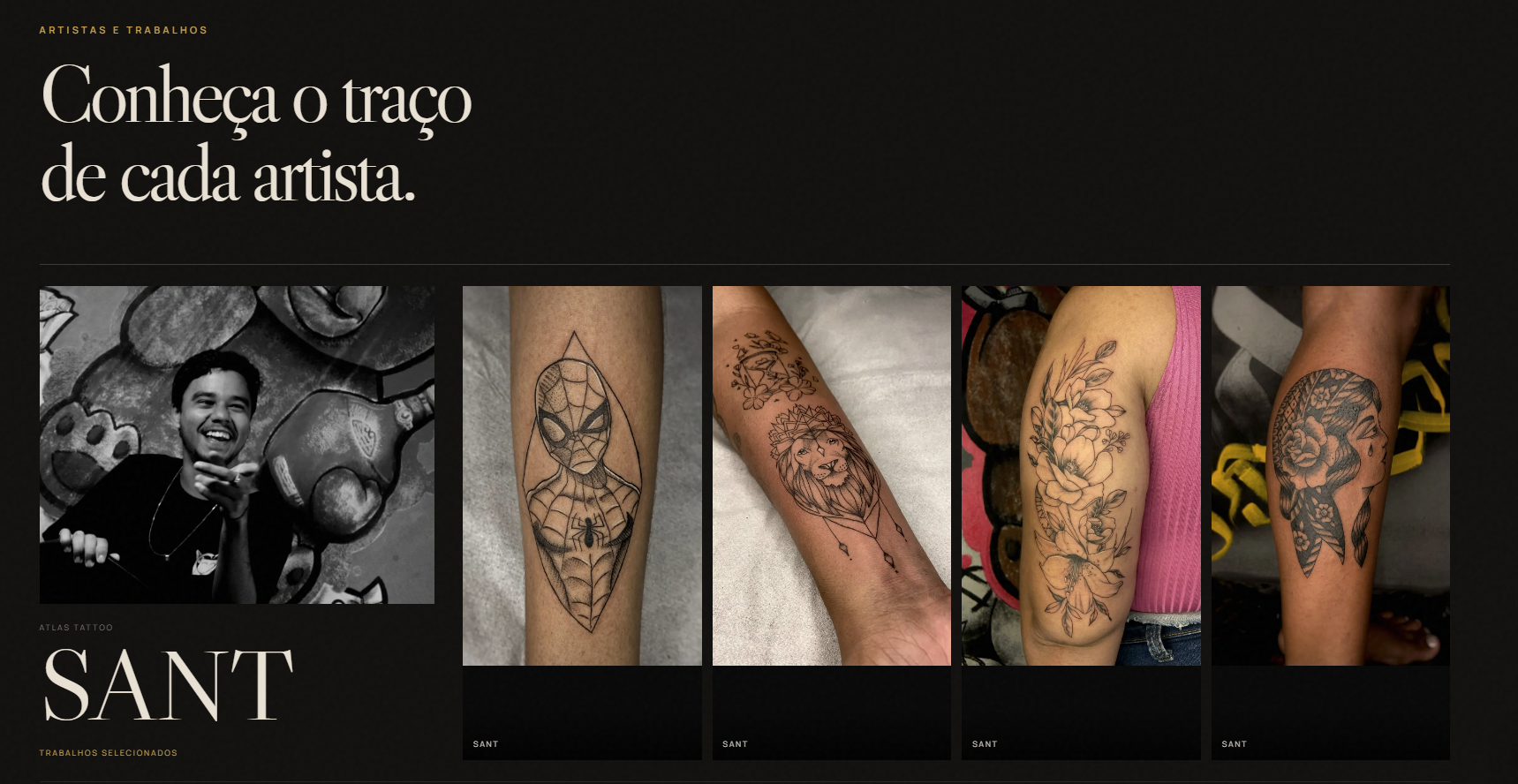 Página de artistas e trabalhos do site Atlas Tattoo